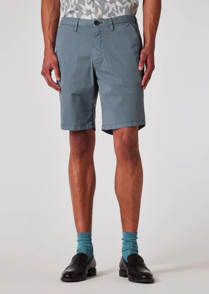 Mens Paul Smith Shorts Stone Blue Stretch PimaCotton Shorts