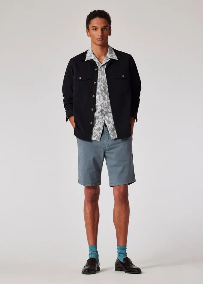Mens Paul Smith Shorts Stone Blue Stretch PimaCotton Shorts