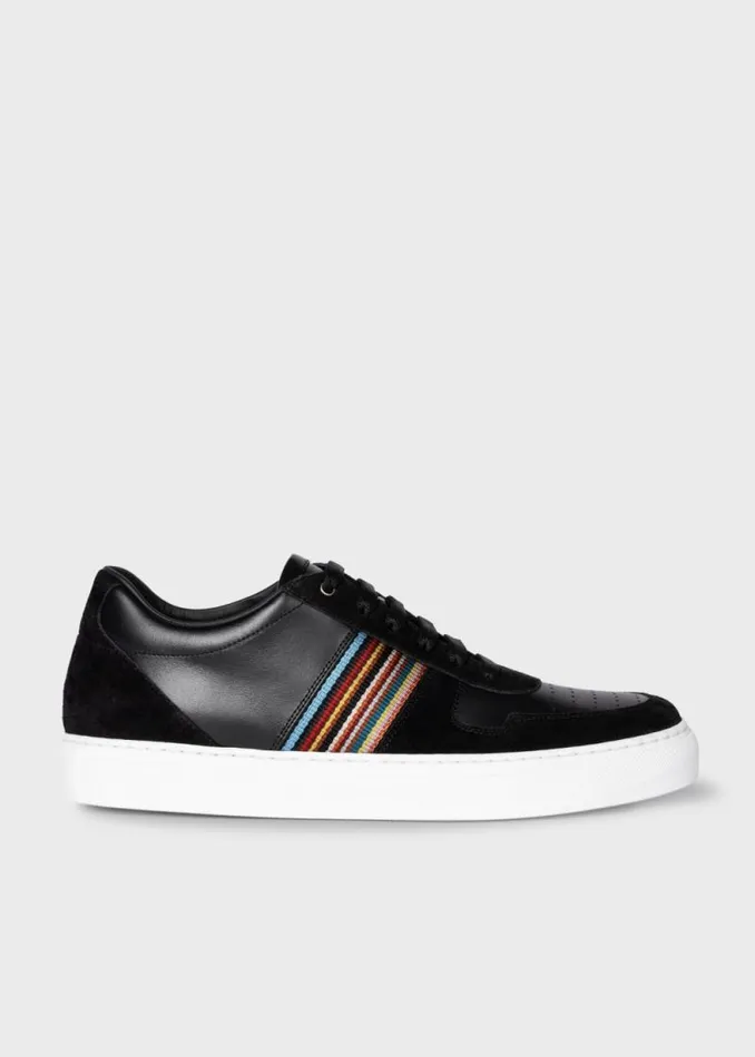 Mens Paul Smith Sneakers Black Leather 039Signature Stripe039 039Fermi039 Sneakers