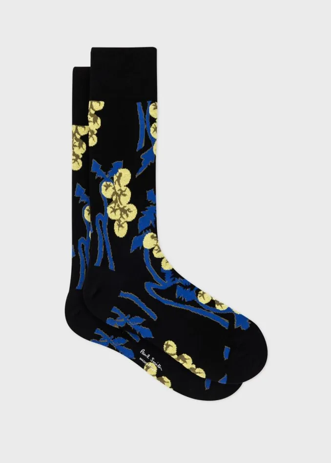 Mens Paul Smith Socks Black 039Tomato Vine039 Cotton Socks