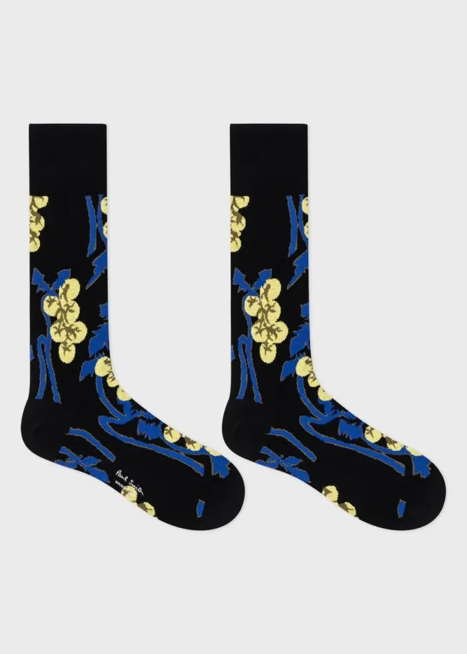 Mens Paul Smith Socks Black 039Tomato Vine039 Cotton Socks