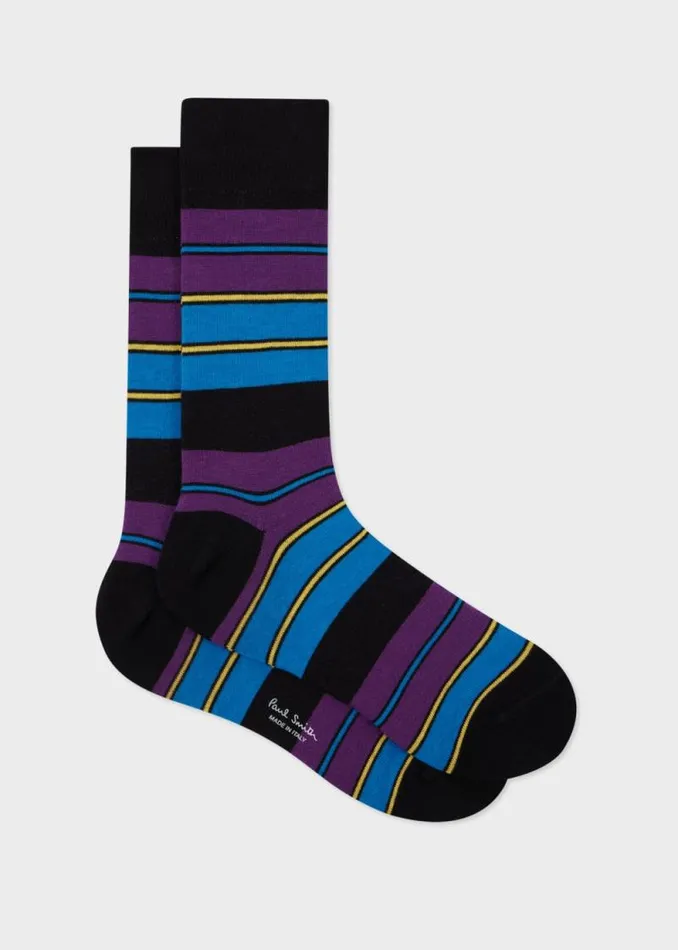 Mens Paul Smith Socks Black And Purple CottonBlend Stripe Socks
