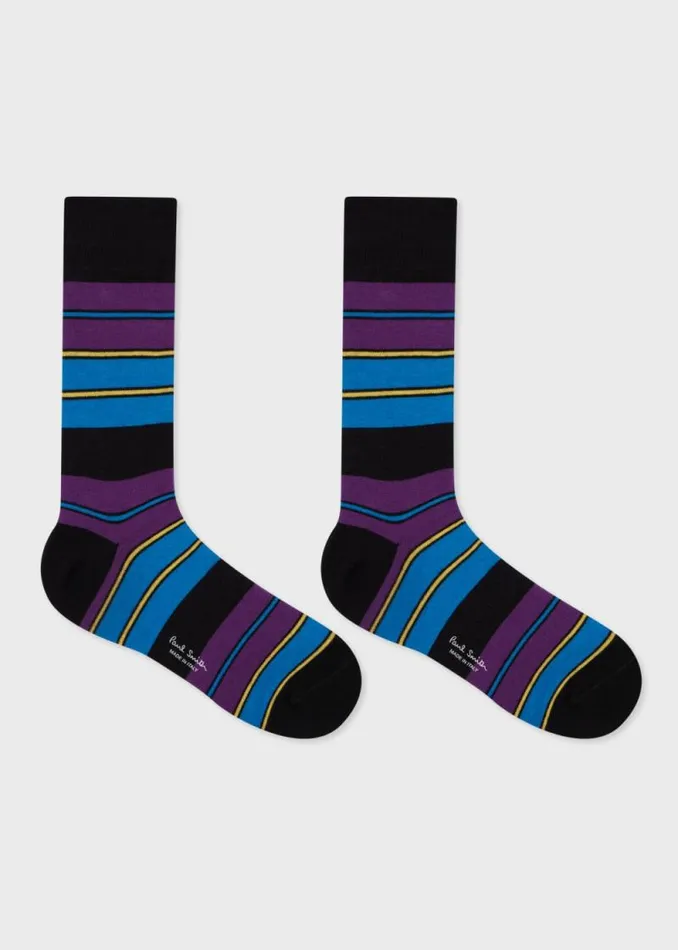 Mens Paul Smith Socks Black And Purple CottonBlend Stripe Socks Mens Paul Smith Socks Black And Purple CottonBlend Stripe Socks