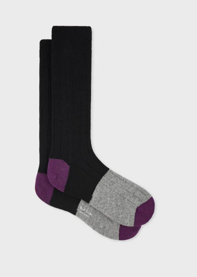 Mens Paul Smith Socks Black CashmereBlend Block Stripe Socks