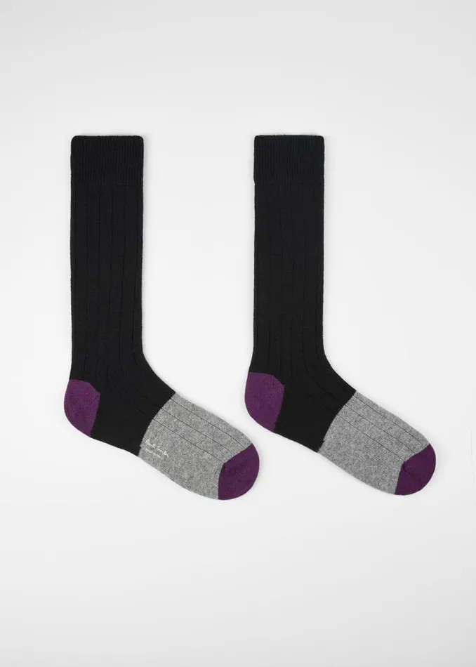 Mens Paul Smith Socks Black CashmereBlend Block Stripe Socks Mens Paul Smith Socks Black CashmereBlend Block Stripe Socks
