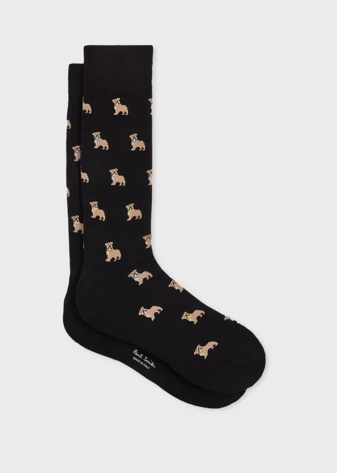 Mens Paul Smith Socks Black CottonBlend 039Bulldog039 Socks