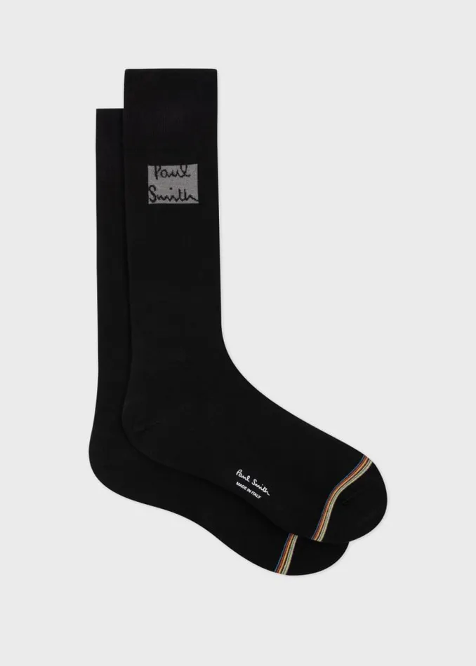 Mens Paul Smith Socks Black CottonBlend Logo Socks