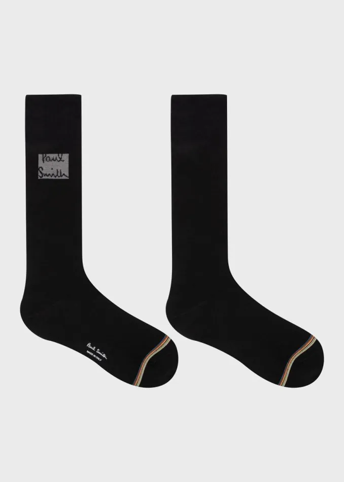 Mens Paul Smith Socks Black CottonBlend Logo Socks Mens Paul Smith Socks Black CottonBlend Logo Socks