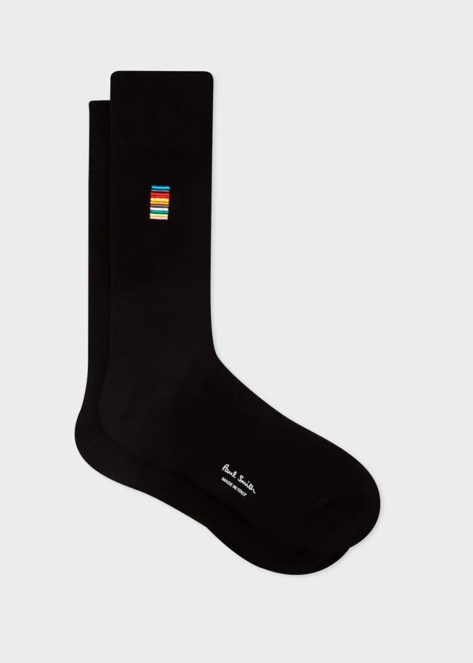 Mens Paul Smith Socks Black Embroidered 039Signature Stripe039 Socks