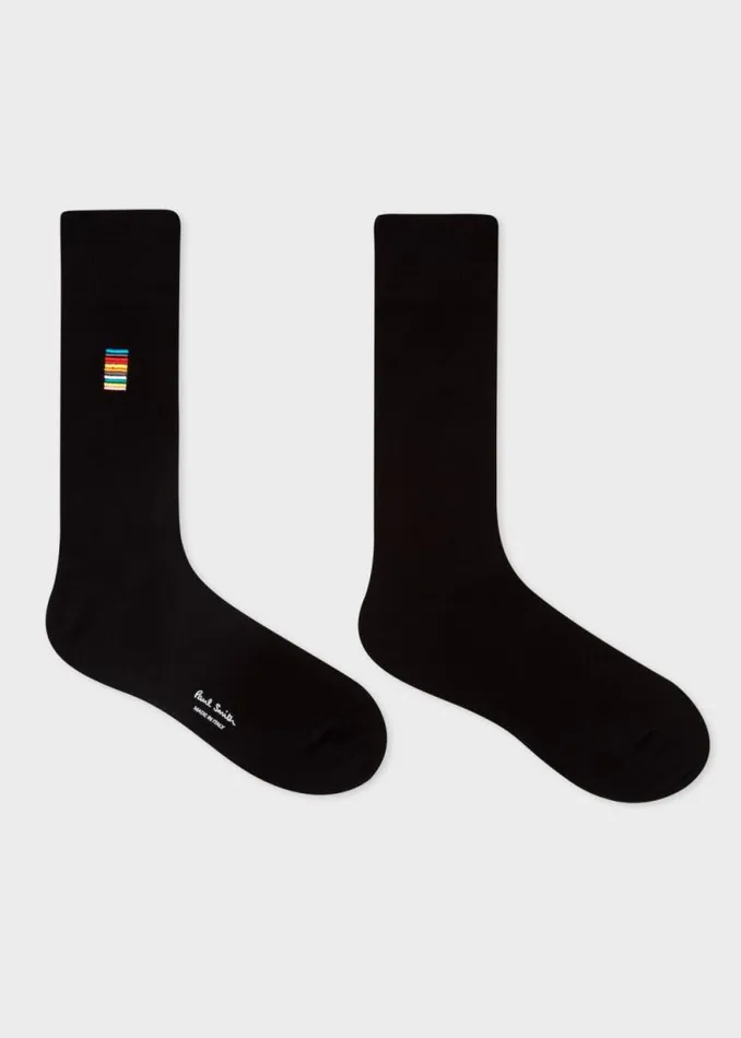 Mens Paul Smith Socks Black Embroidered 039Signature Stripe039 Socks Mens Paul Smith Socks Black Embroidered 039Signature Stripe039 Socks