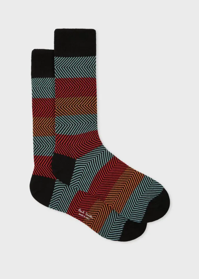 Mens Paul Smith Socks Black Multi Colour Zig Zag Stripe Socks