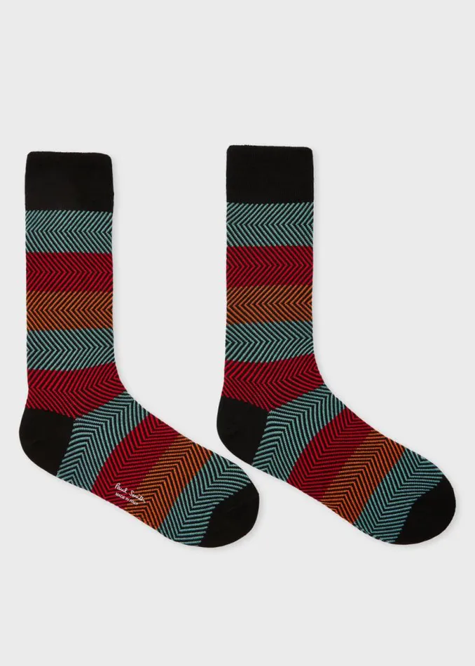 Mens Paul Smith Socks Black Multi Colour Zig Zag Stripe Socks Mens Paul Smith Socks Black Multi Colour Zig Zag Stripe Socks