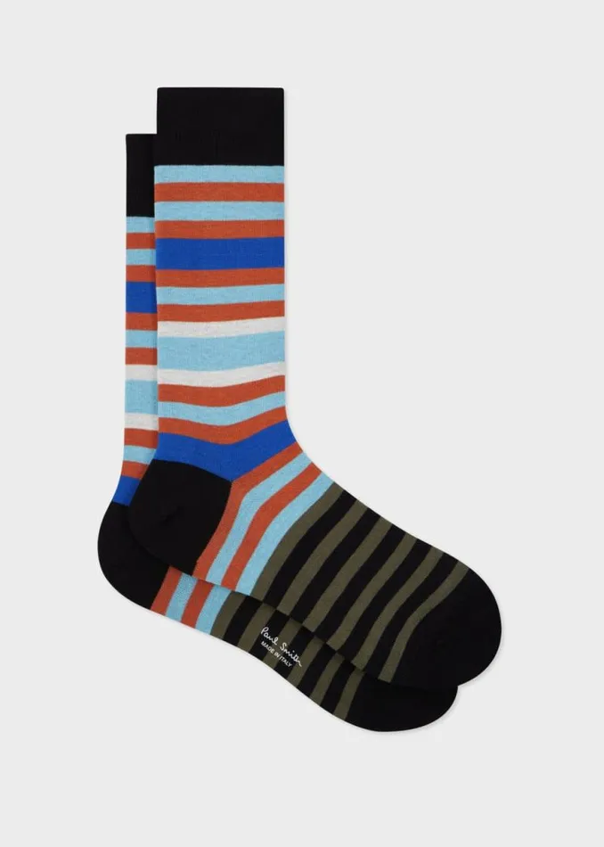 Mens Paul Smith Socks Black MultiStripe CottonBlend Socks