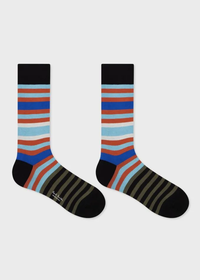 Mens Paul Smith Socks Black MultiStripe CottonBlend Socks