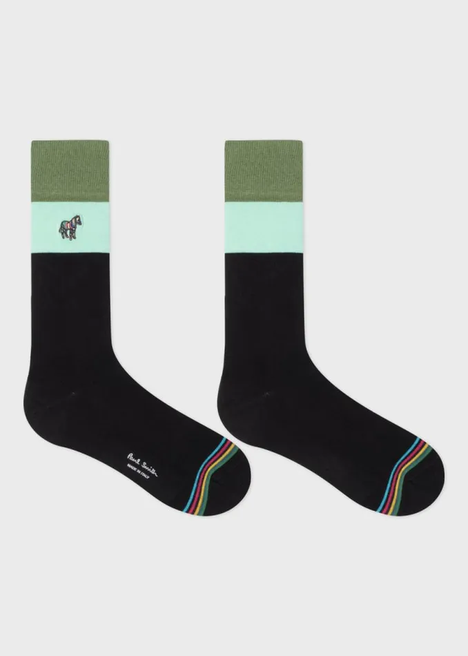 Mens Paul Smith Socks Black Zebra Embroidered Block Cuff Socks Mens Paul Smith Socks Black Zebra Embroidered Block Cuff Socks