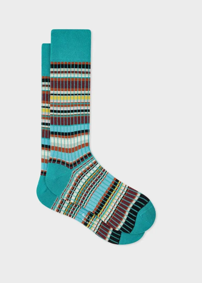 Mens Paul Smith Socks Blue 039Signature Stripe039 Ribbed Socks