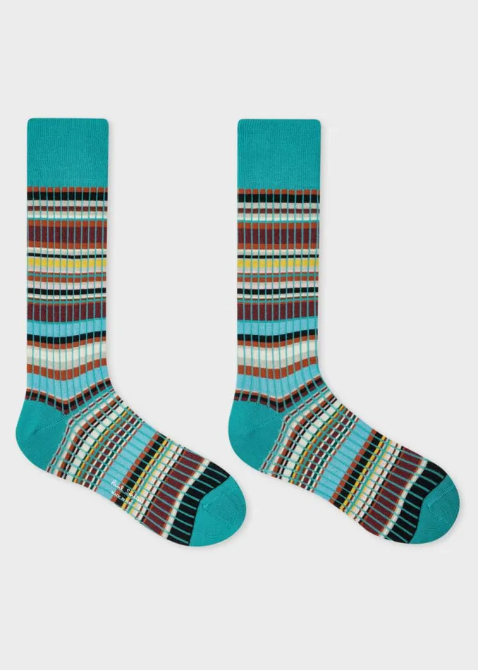 Mens Paul Smith Socks Blue 039Signature Stripe039 Ribbed Socks