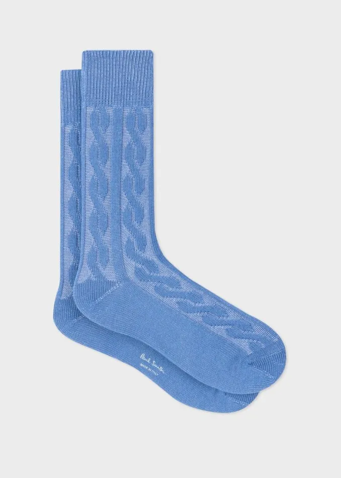 Mens Paul Smith Socks Blue CottonBlend Cable Socks