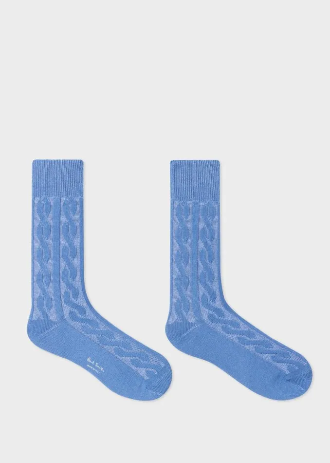 Mens Paul Smith Socks Blue CottonBlend Cable Socks Mens Paul Smith Socks Blue CottonBlend Cable Socks