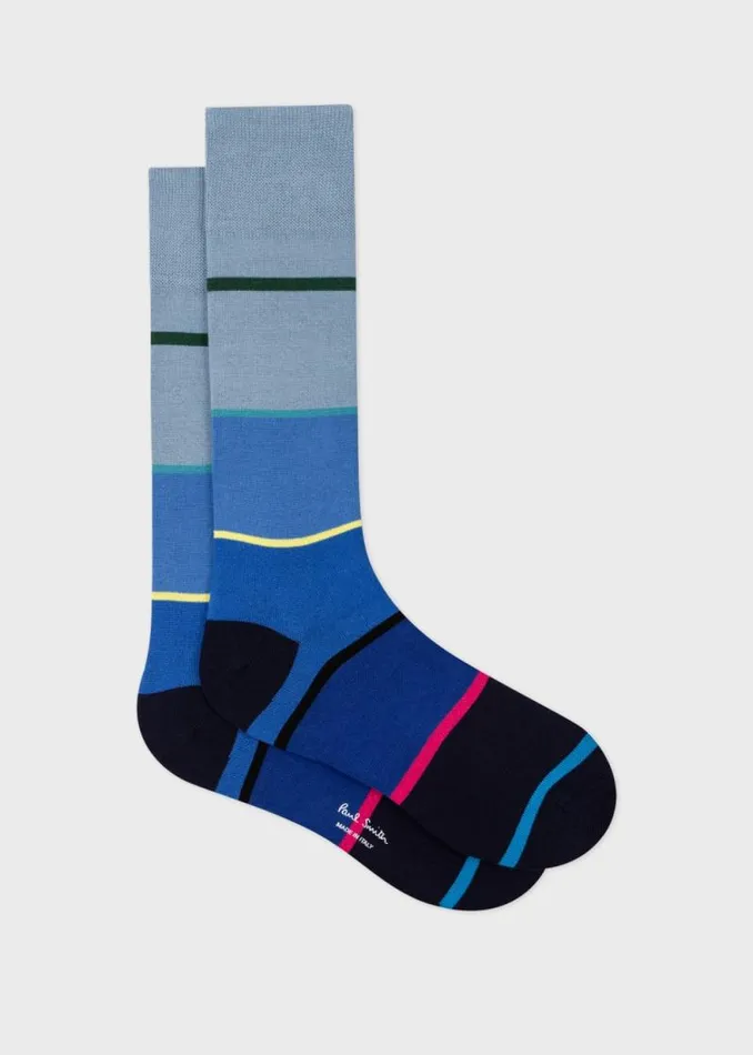 Mens Paul Smith Socks Blue CottonBlend Hayden Stripe Socks