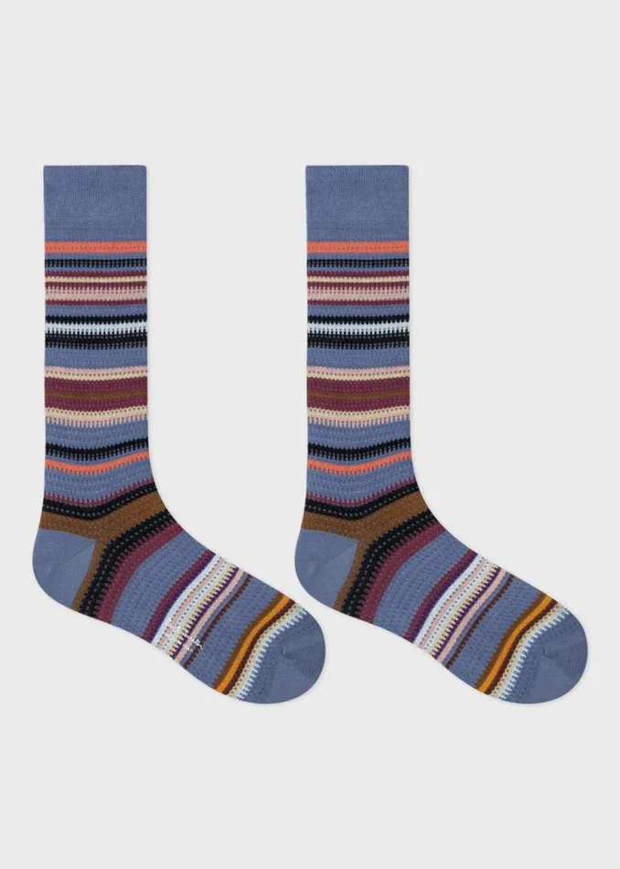 Mens Paul Smith Socks Blue CottonBlend Mixed Stripe Socks Mens Paul Smith Socks Blue CottonBlend Mixed Stripe Socks