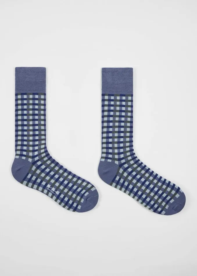 Mens Paul Smith Socks Blue CottonBlend Multi Colour Check Socks Mens Paul Smith Socks Blue CottonBlend Multi Colour Check Socks