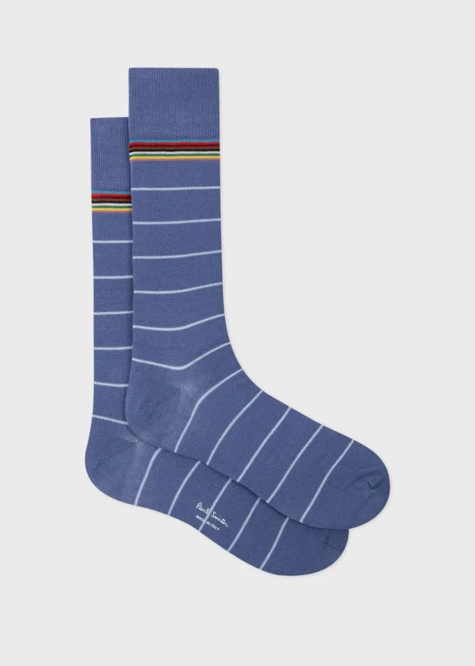 Mens Paul Smith Socks Blue CottonBlend Pinstripe Socks