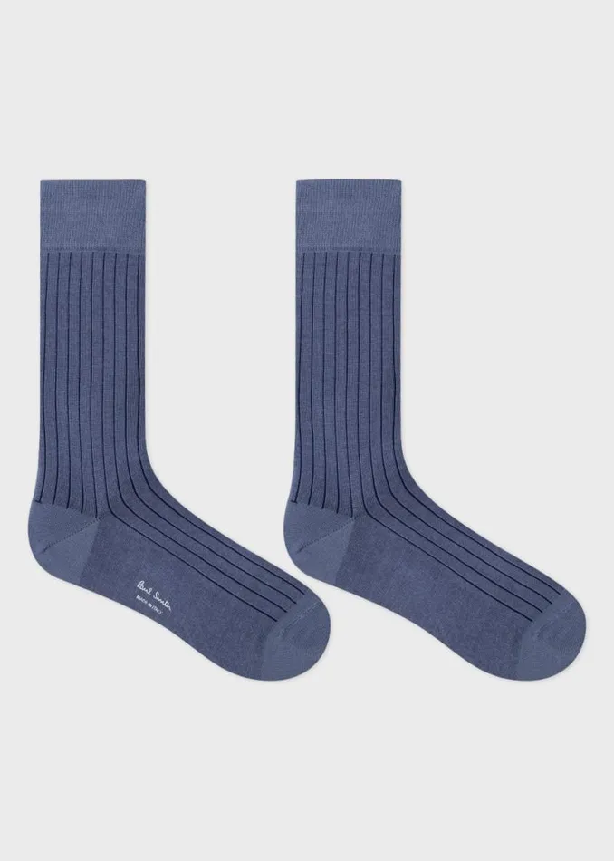 Mens Paul Smith Socks Blue Ribbed CottonBlend Socks Mens Paul Smith Socks Blue Ribbed CottonBlend Socks