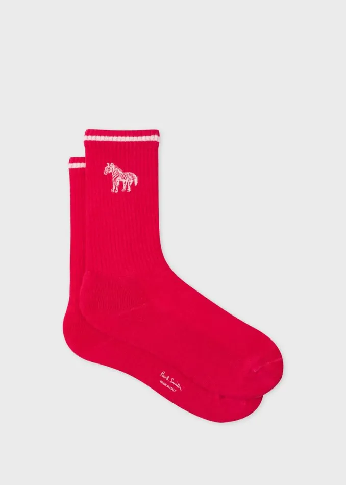 Mens Paul Smith Socks Bright Pink Zebra Logo Ribbed Socks
