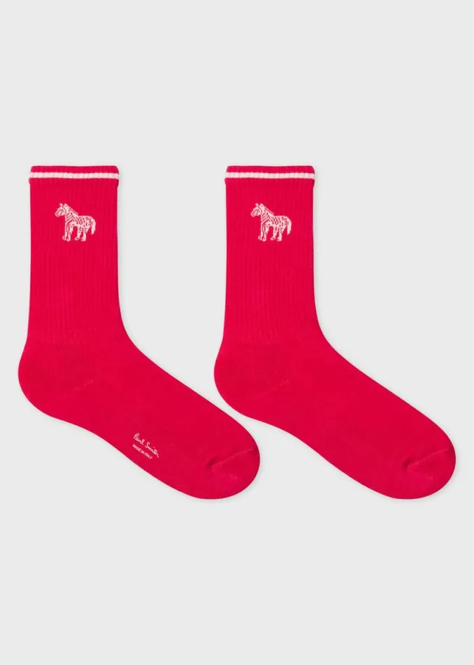 Mens Paul Smith Socks Bright Pink Zebra Logo Ribbed Socks