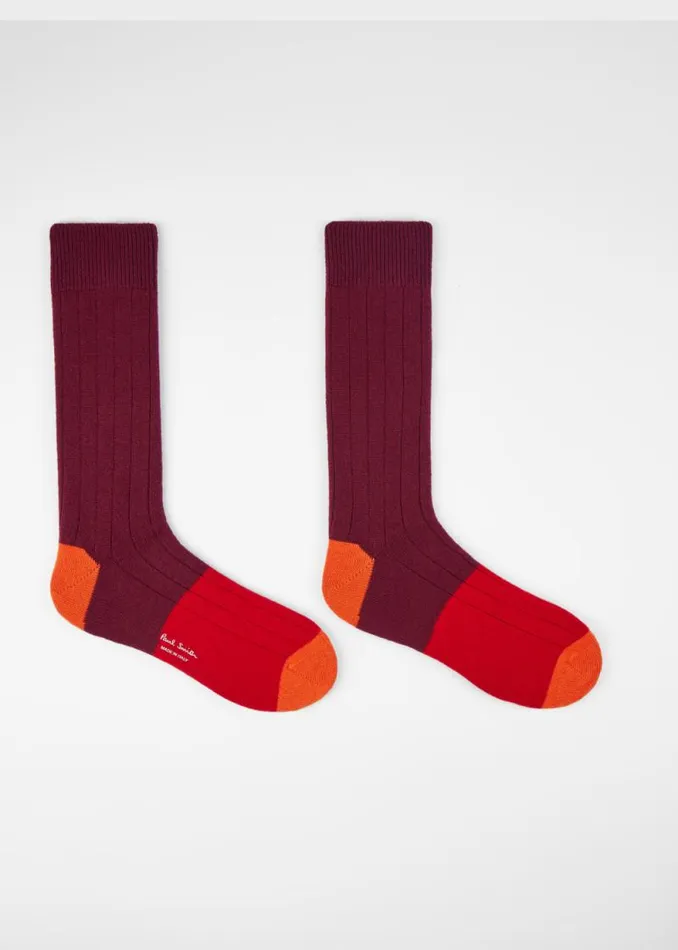 Mens Paul Smith Socks Burgundy CashmereBlend Block Stripe Socks Mens Paul Smith Socks Burgundy CashmereBlend Block Stripe Socks