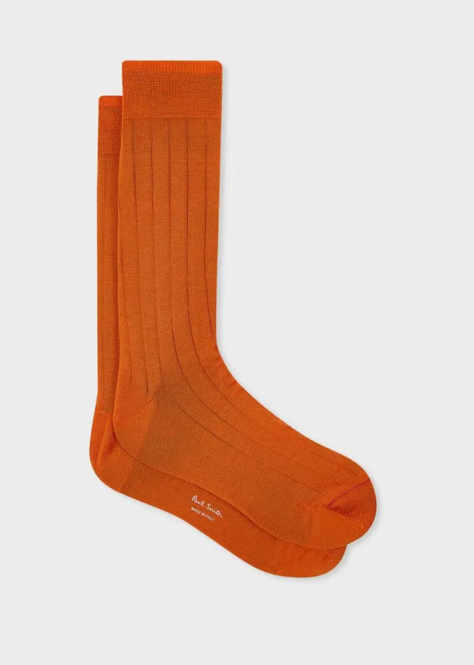 Mens Paul Smith Socks Burnt Orange Mercerised CottonBlend Ribbed Socks