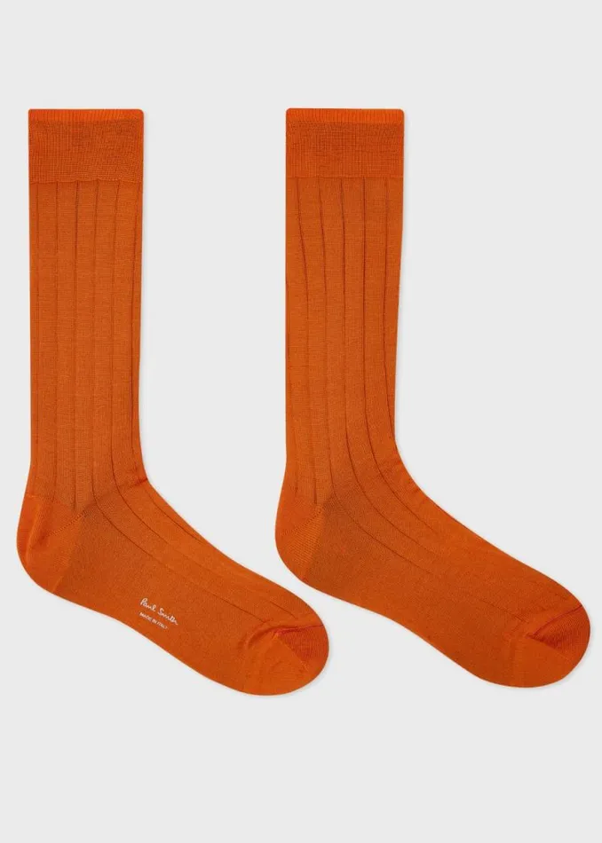 Mens Paul Smith Socks Burnt Orange Mercerised CottonBlend Ribbed Socks