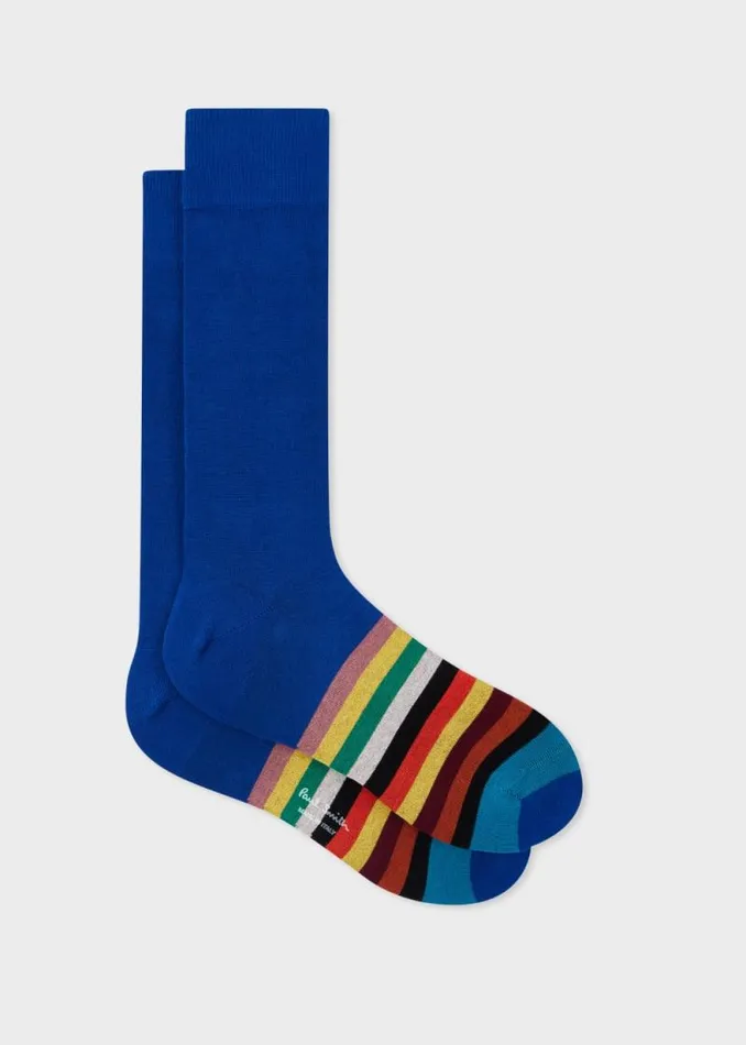 Mens Paul Smith Socks Cobalt Blue Stripe Tipping Socks