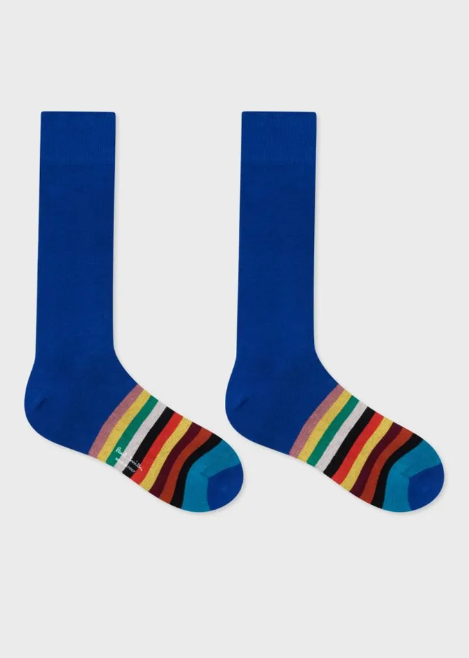 Mens Paul Smith Socks Cobalt Blue Stripe Tipping Socks