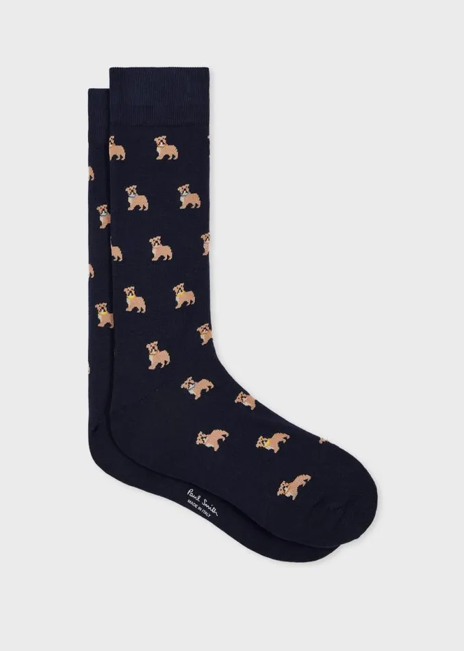 Mens Paul Smith Socks Dark Blue CottonBlend 039Bulldog039 Socks