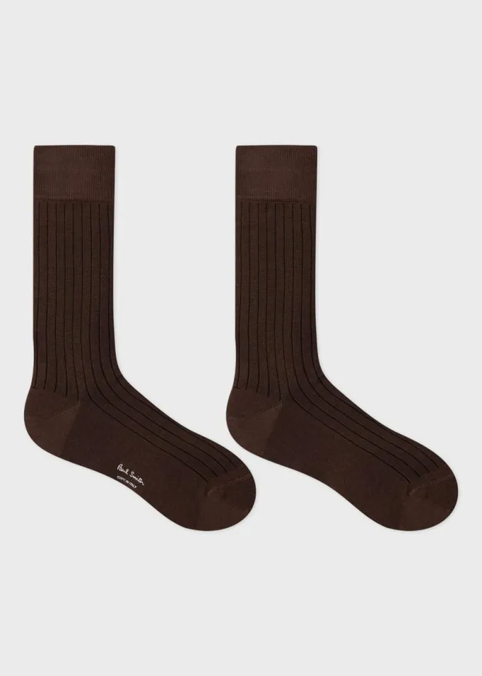 Mens Paul Smith Socks Dark Brown Ribbed CottonBlend Socks Mens Paul Smith Socks Dark Brown Ribbed CottonBlend Socks