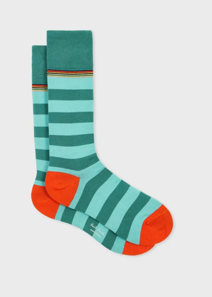 Mens Paul Smith Socks Green Contrast 039Signature Stripe039 Socks