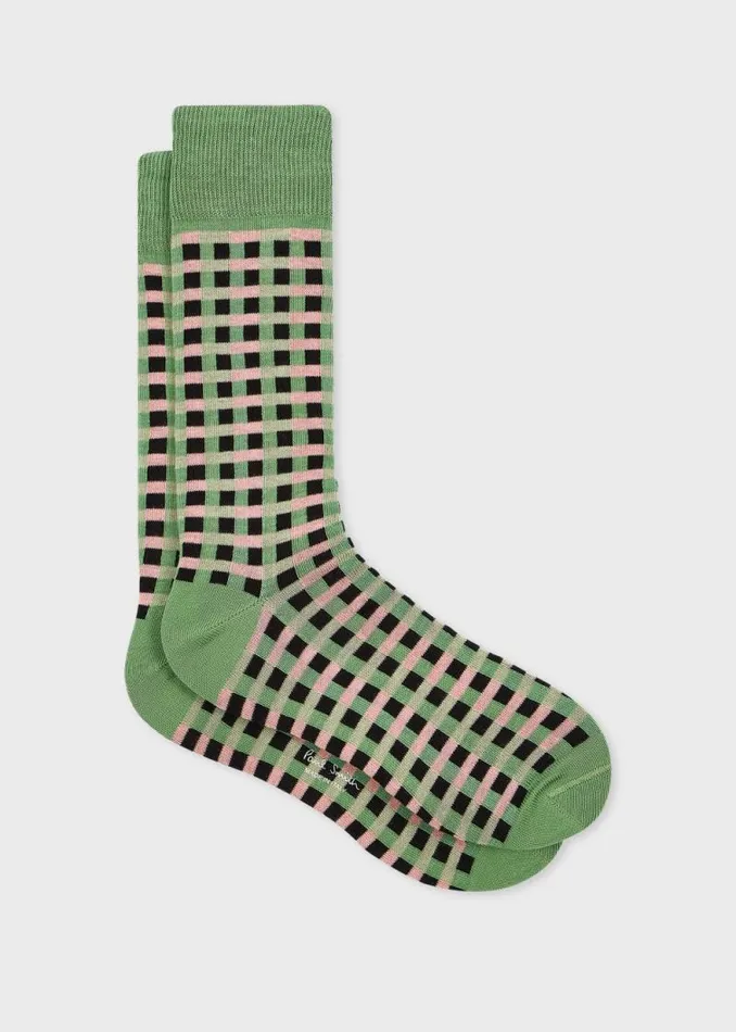 Mens Paul Smith Socks Green CottonBlend Multi Colour Check Socks