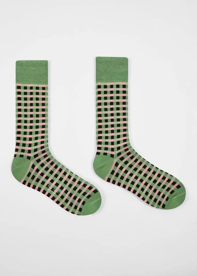 Mens Paul Smith Socks Green CottonBlend Multi Colour Check Socks Mens Paul Smith Socks Green CottonBlend Multi Colour Check Socks