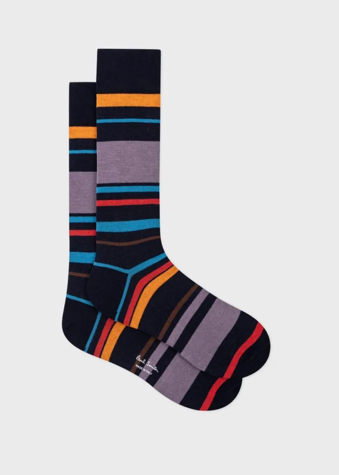 Mens Paul Smith Socks Grey And Navy Varied Stripe Socks