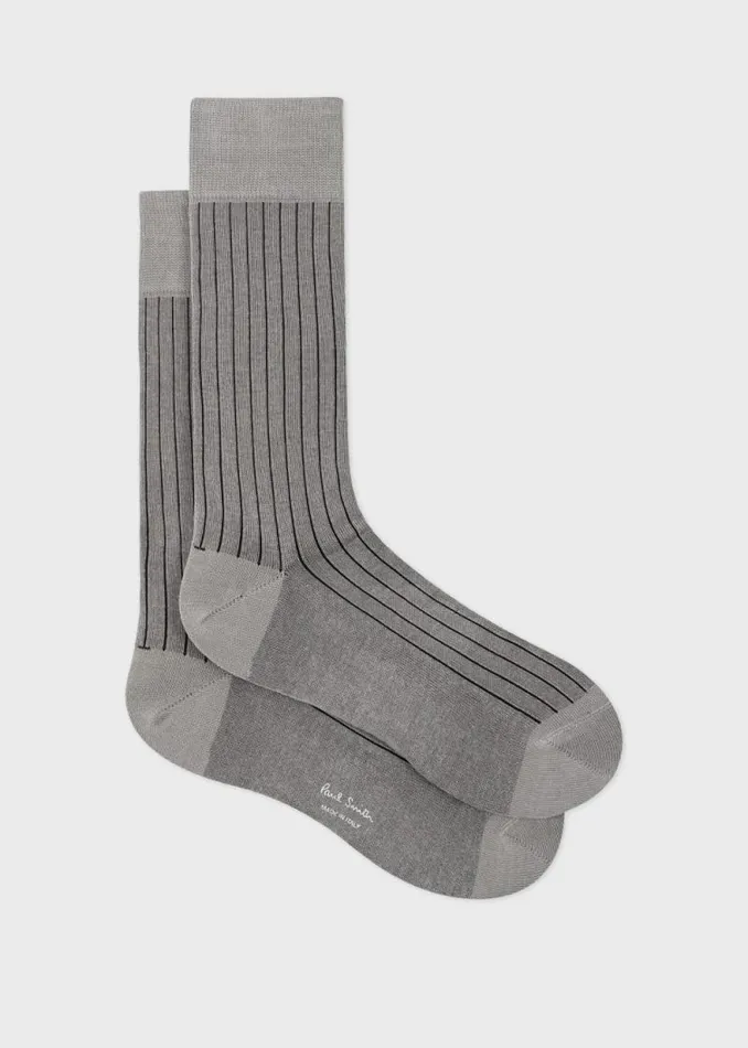 Mens Paul Smith Socks Grey Ribbed CottonBlend Socks