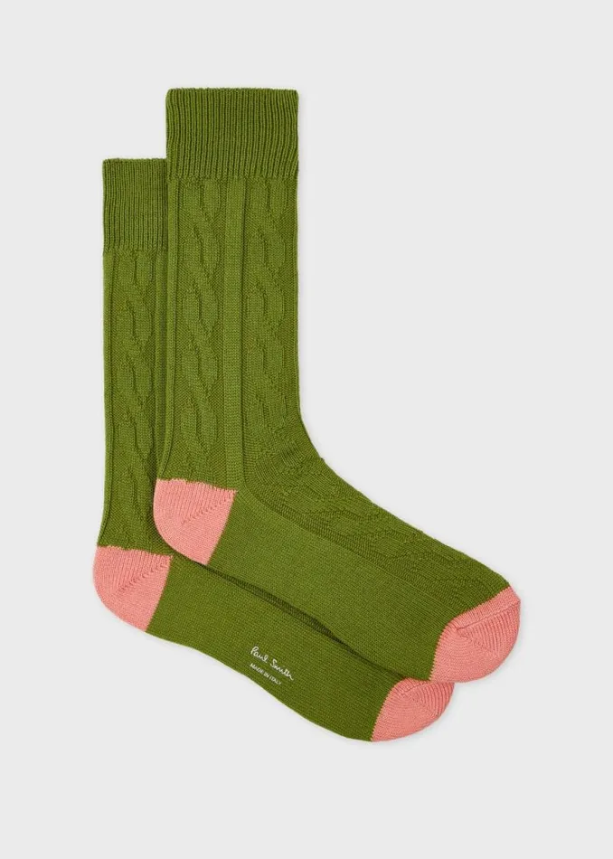 Mens Paul Smith Socks Khaki CashmereBlend Cable Knit Socks