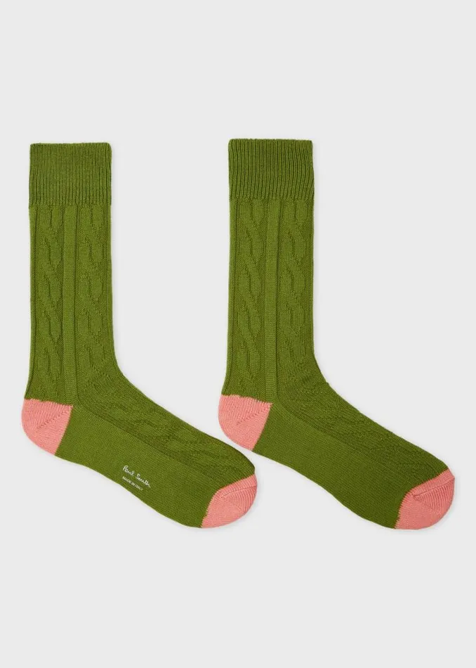 Mens Paul Smith Socks Khaki CashmereBlend Cable Knit Socks Mens Paul Smith Socks Khaki CashmereBlend Cable Knit Socks