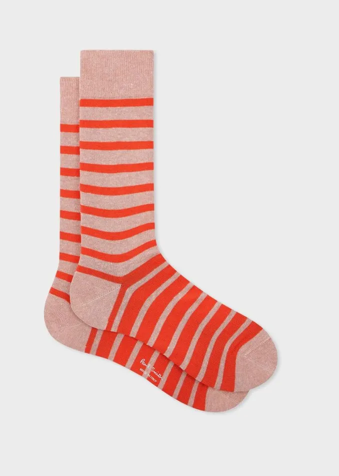 Mens Paul Smith Socks Light Pink CottonBlend Stripe Socks