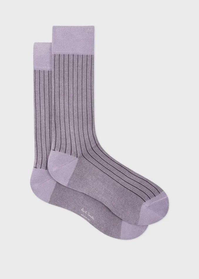 Mens Paul Smith Socks Light Purple Ribbed CottonBlend Socks