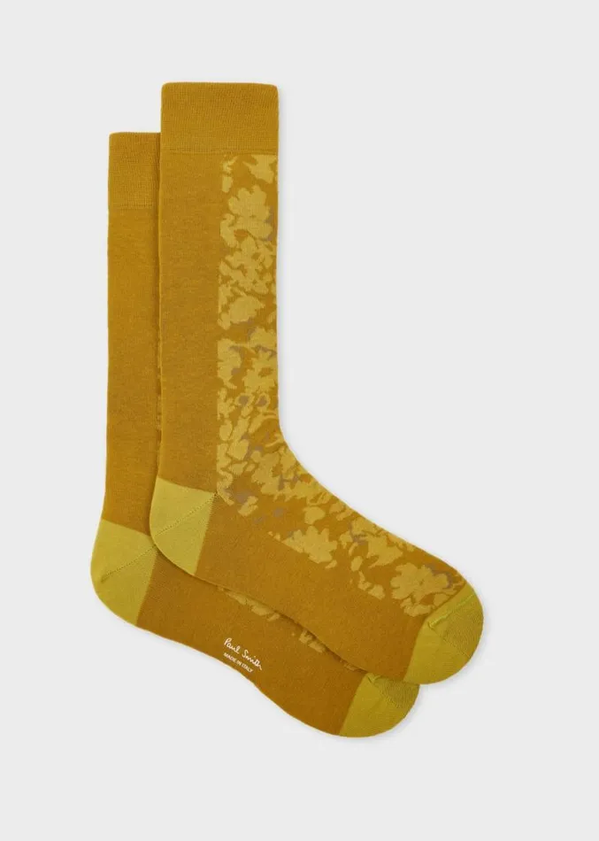 Mens Paul Smith Socks Mustard Floral CottonBlend Socks