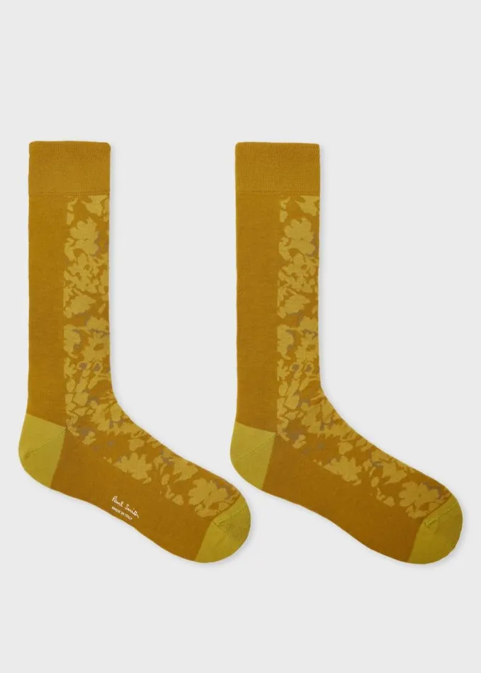 Mens Paul Smith Socks Mustard Floral CottonBlend Socks Mens Paul Smith Socks Mustard Floral CottonBlend Socks