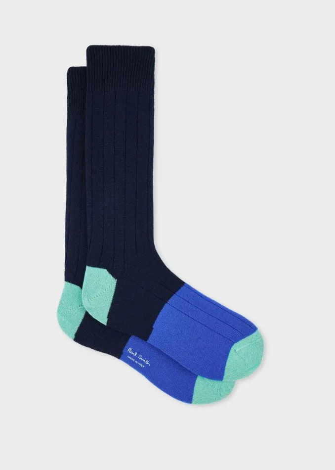 Mens Paul Smith Socks Navy CashmereBlend Block Stripe Socks