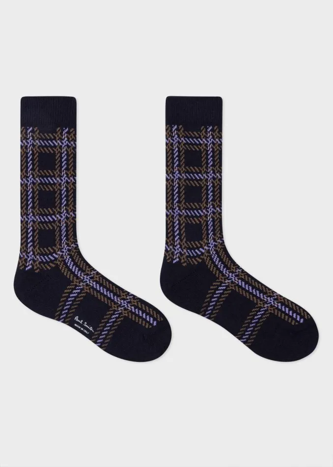 Mens Paul Smith Socks Navy Cotton And WoolBlend Check Socks Mens Paul Smith Socks Navy Cotton And WoolBlend Check Socks